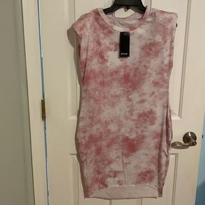 Pink and White tie dyed sleeveless dress, size OS